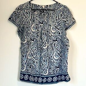 St. John's Bay Navy and White Paisley Square Neck Blouse - Size: Large